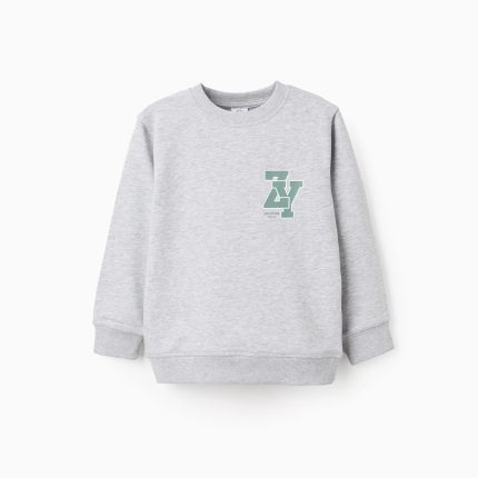 Sweat-shirt à imprimé poitrine pour garçon « ZY Archives », gris chiné