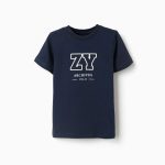 T-shirt en coton avec imprimé ZY sur le devant pour garçon, bleu foncé