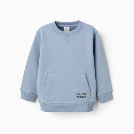 Sweat-shirt en coton avec poche kangourou pour garçon, bleu