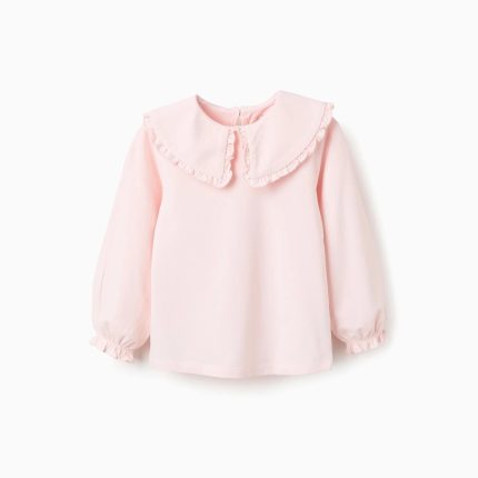 T-shirt rose à col maxi et volants pour filles