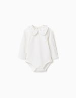 Body à manches longues et col à volants pour bébé fille, blanc