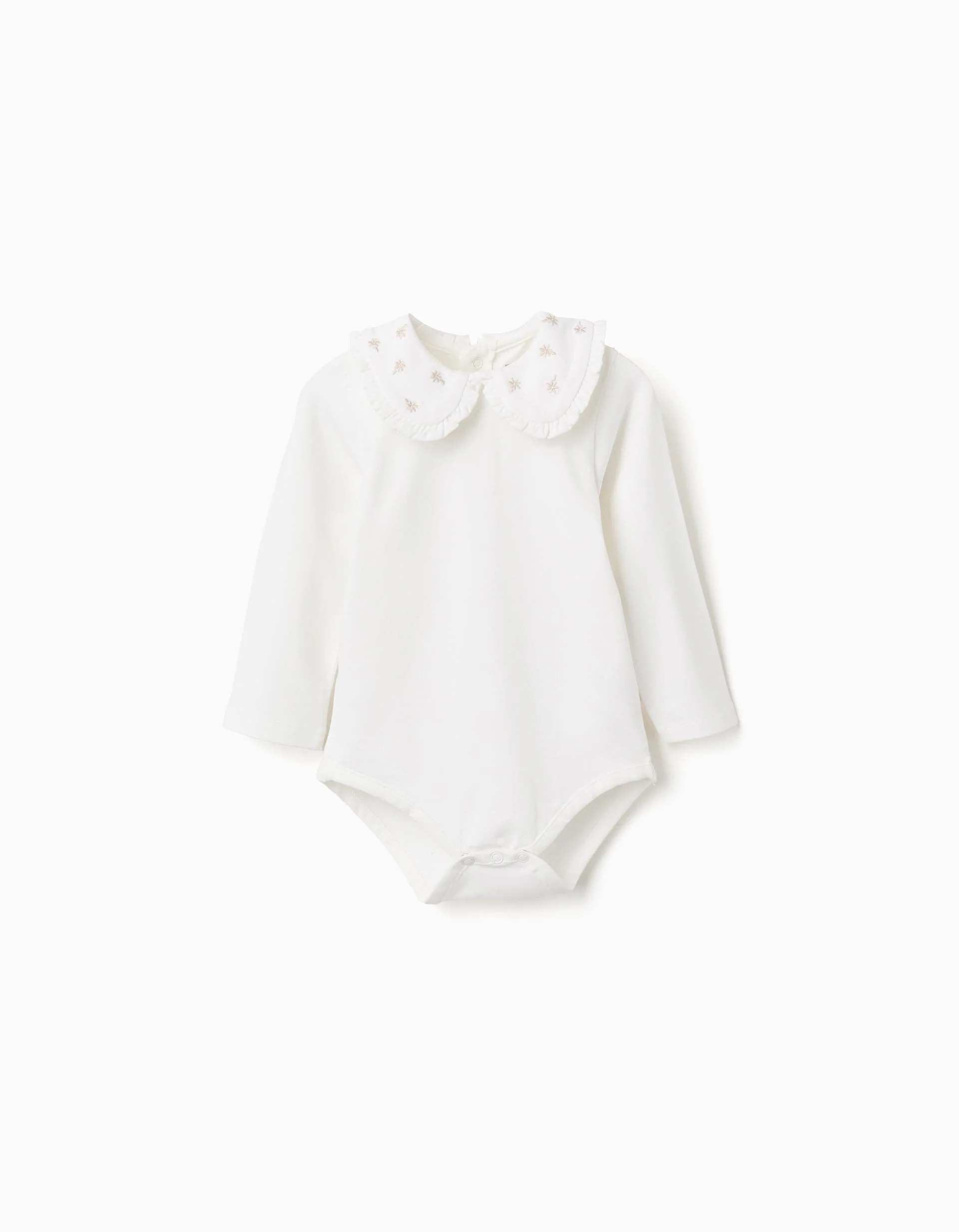 171220256942db27b7285.jpeg Body à manches longues et col à volants pour bébé fille, blanc – Image 1
