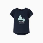 T-Shirt en Coton avec Imprimé pour Bébé Fille, Bleu Foncé