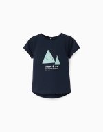 T-Shirt en Coton avec Imprimé pour Bébé Fille, Bleu Foncé
