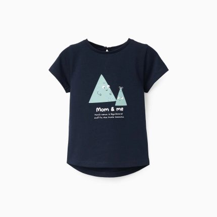 T-Shirt en Coton avec Imprimé pour Bébé Fille, Bleu Foncé