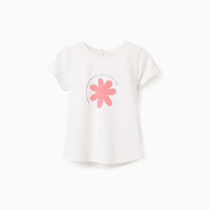 T-shirt en coton imprimé pour bébé fille, blanc