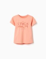 T-shirt en coton imprimé Stockholm pour filles, orange clair