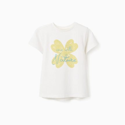 T-shirt en coton à imprimé floral pour filles, blanc/vert