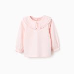 T-shirt à col Claudine et volants pour bébé fille, rose