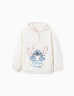 Sweat à capuche en coton pour filles 'Stitch', blanc
