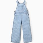 Salopette en jean rayée + chouchou à pompon pour filles, bleu