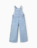 Salopette en jean rayée + chouchou à pompon pour filles, bleu