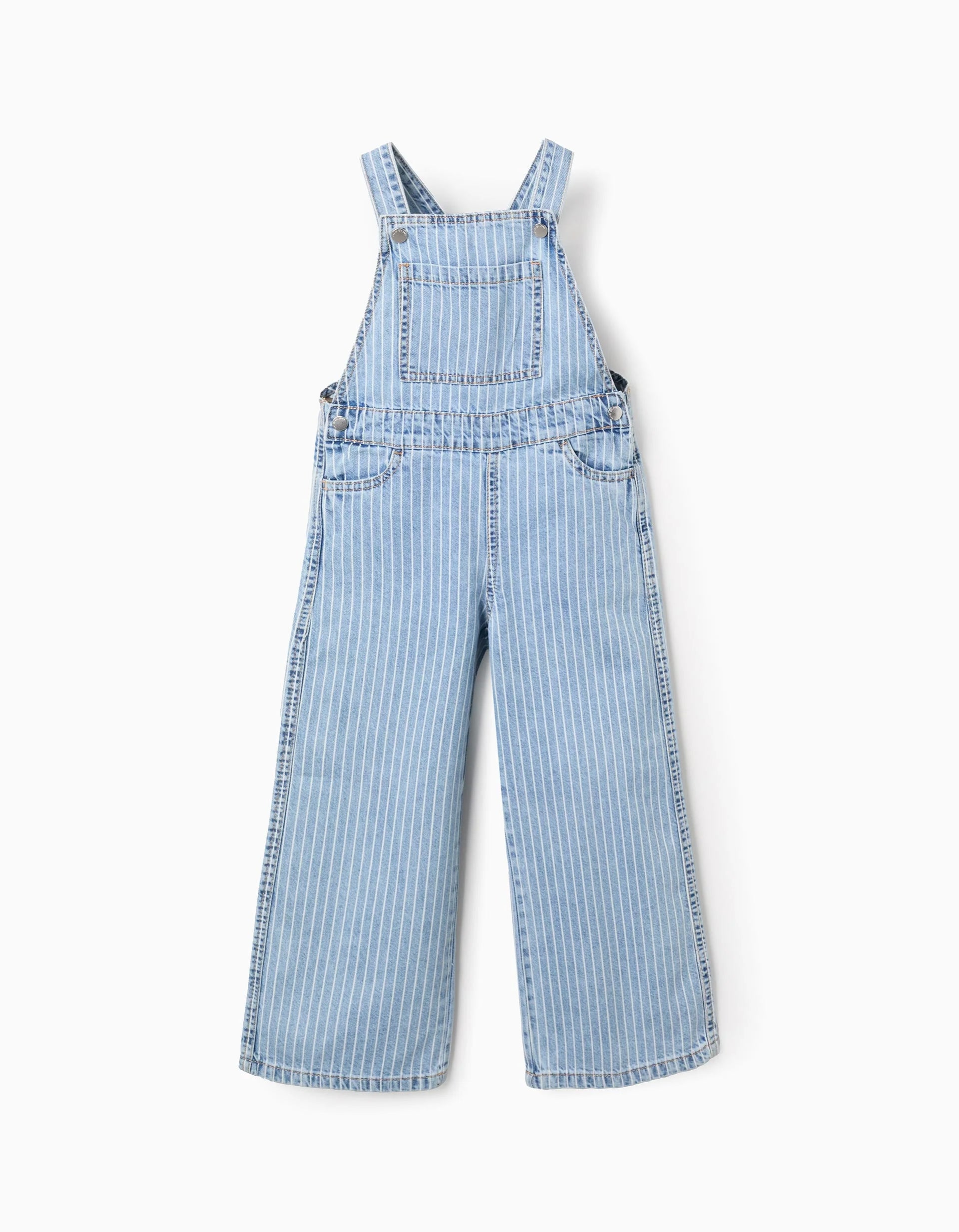 31073463022_3 Salopette en jean rayée + chouchou à pompon pour filles, bleu – Image 1