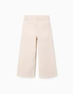 Pantalon en sergé à jambes larges et ourlets effilochés pour filles, beige – Image 2