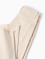 Pantalon en sergé à jambes larges et ourlets effilochés pour filles, beige – Image 4