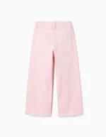 Pantalon en sergé à jambes larges et ourlets effilochés pour filles, rose clair – Image 2