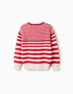 Pull rayé en coton pour fille, beige/rouge – Image 2