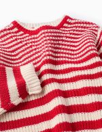 Pull rayé en coton pour fille, beige/rouge – Image 3