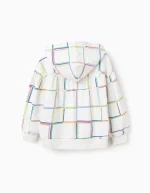 Cotton Hooded Jacket with Colourful Motif for Girls, White – Image 2
