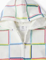 Cotton Hooded Jacket with Colourful Motif for Girls, White – Image 3