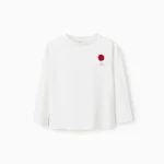 T-shirt en coton blanc à volants dans le dos pour filles, motif fleur.