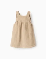 Robe tablier en velours côtelé brodé pour bébé fille, beige – Image 2