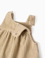 Robe tablier en velours côtelé brodé pour bébé fille, beige – Image 3