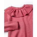 Gilet tricoté à col volanté pour nouveau-né, rose – Image 3