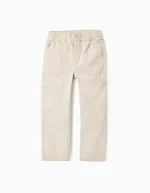 Pantalon cargo en sergé beige pour garçon