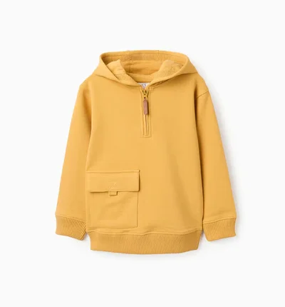 Sweat-shirt en coton à capuche et fermeture éclair pour garçon, jaune