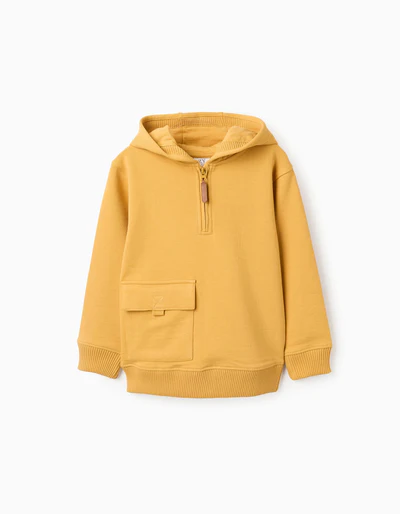 31074066042-1_400x Sweat-shirt en coton à capuche et fermeture éclair pour garçon, jaune – Image 1