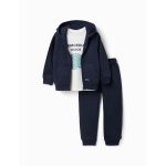 Veste à capuche + T-shirt + pantalon pour garçons, bleu foncé/blanc
