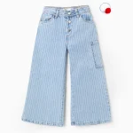 Jeans rayés + Bobble à pompons pour filles, bleu