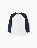 T-shirt à manches longues en coton pour garçon, blanc/bleu foncé – Image 2
