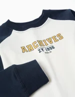 T-shirt à manches longues en coton pour garçon, blanc/bleu foncé – Image 3