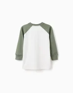 T-shirt à manches longues en coton pour garçon, blanc/vert – Image 2