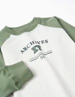 T-shirt à manches longues en coton pour garçon, blanc/vert – Image 3