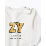 T-shirt à manches longues en coton « ZY » pour bébé garçon, blanc – Image 3