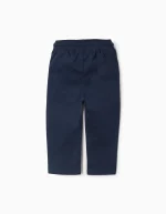 Pantalon en sergé bleu foncé avec taille élastiquée et cordon de serrage pour bébé garçon – Image 2