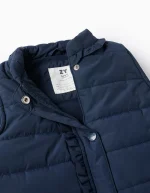 Gilet matelassé à volants et doublure polaire pour filles, bleu foncé – Image 3