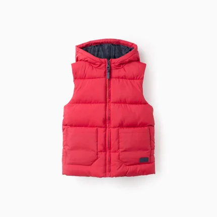 Gilet matelassé à capuche pour garçon, rouge