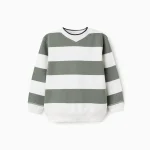 Sweat-shirt rayé pour garçon, vert et blanc