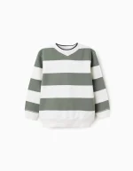 Sweat-shirt rayé pour garçon, vert et blanc