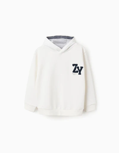31074882041-1_400x Sweat à capuche bouclé pour garçon « ZY Archives », blanc – Image 1