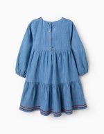 Robe en denim de coton brodé pour filles, bleue – Image 2