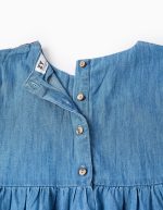Robe en denim de coton brodé pour filles, bleue – Image 4