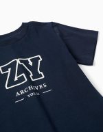 T-shirt en coton avec imprimé ZY sur le devant pour garçon, bleu foncé – Image 3