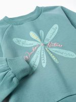 Sweat-shirt brossé à imprimé en relief pour filles, vert clair – Image 3