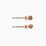2-Pack Hair Pins for Babies and Girls 'Flowers', Camel/White