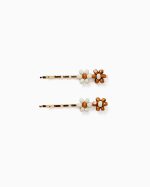 2-Pack Hair Pins for Babies and Girls 'Flowers', Camel/White